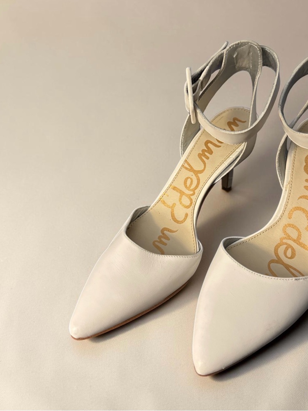 Sam Edelman White Pointed-Toe Ankle Strap Heels